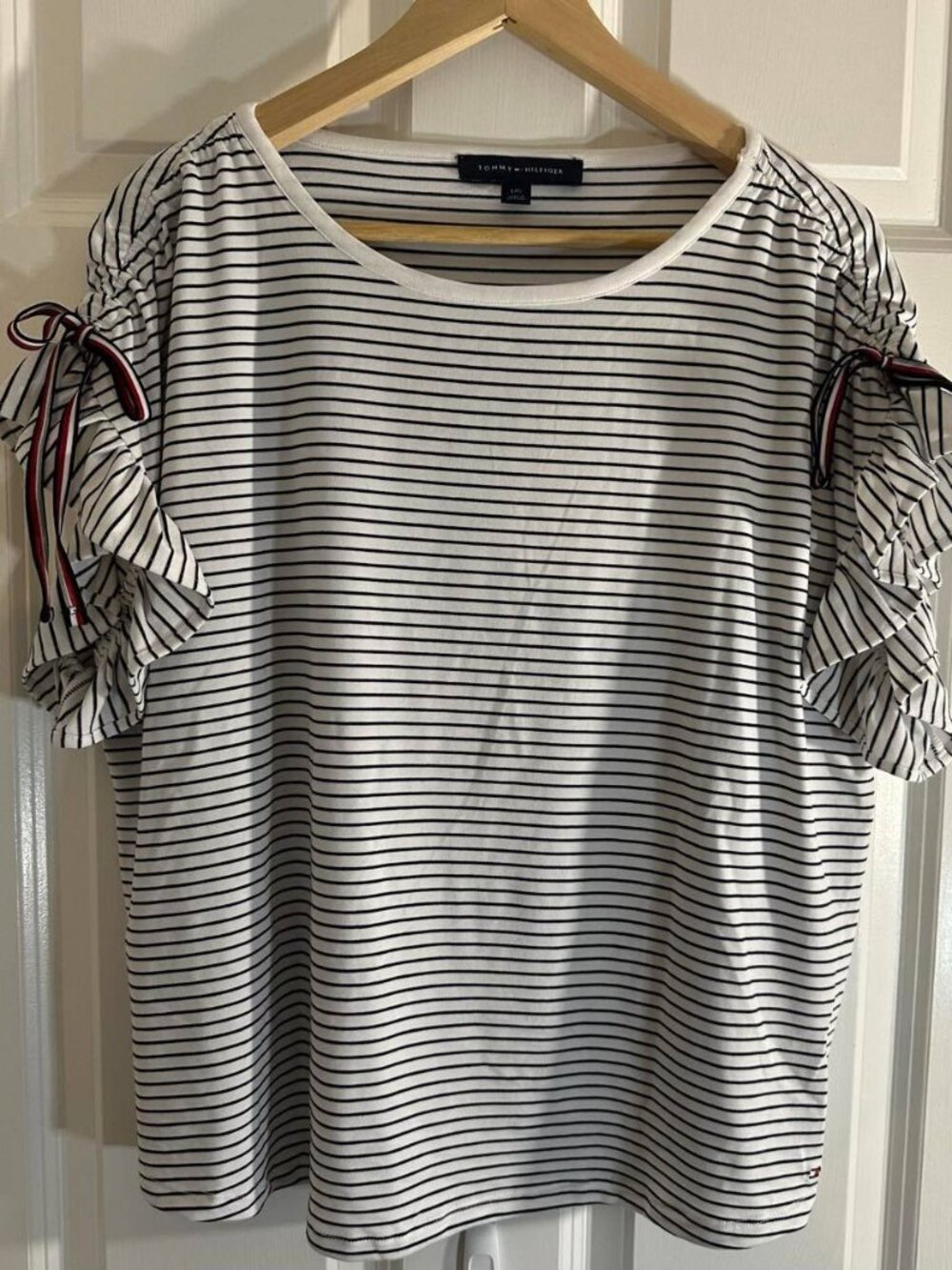Tommy Hilfiger Striped Tie-Sleeve Top - Size Large